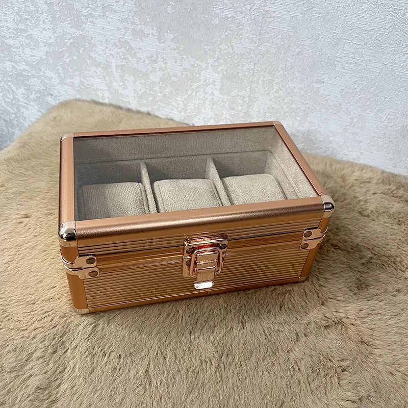 3 Slots Alloy Rose Gold Watch Organizer Box And Gift Case